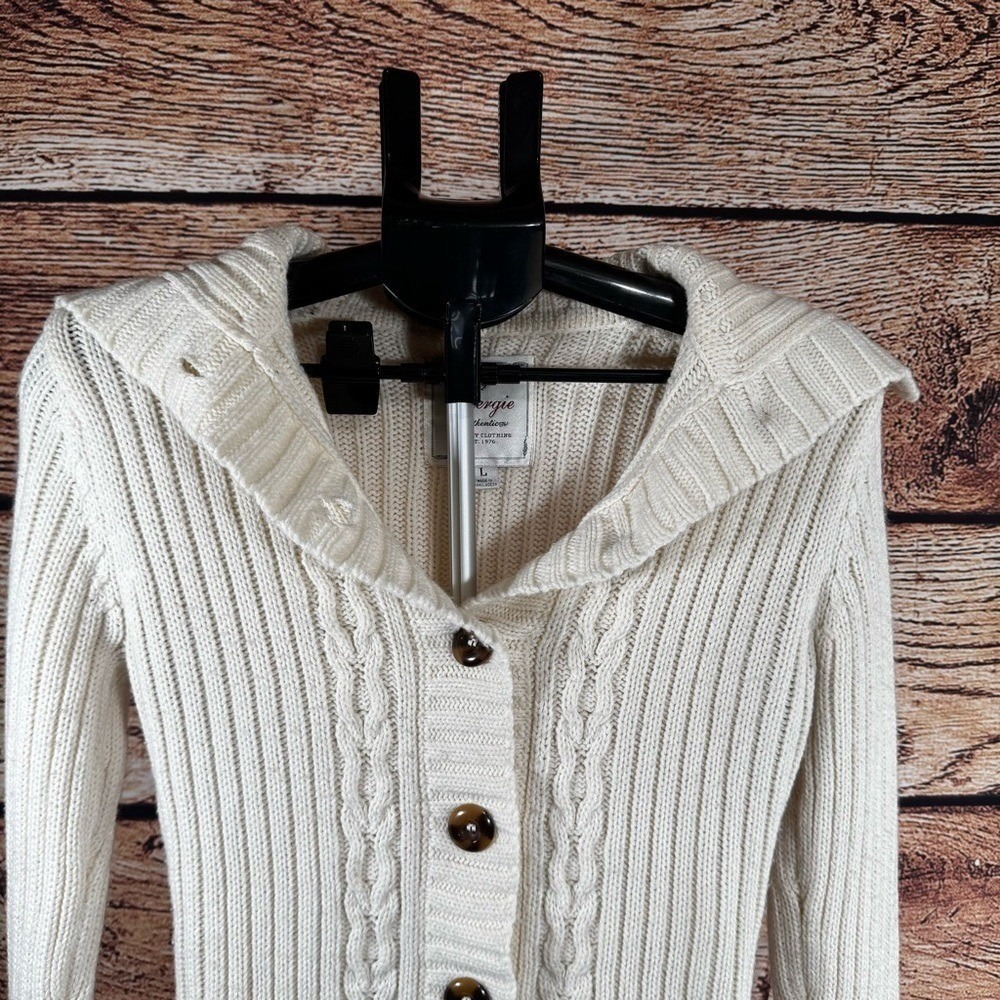Energie Authentic Women's Large Ivory Cable Knit Shawl Collar Cardigan Y2K - Picture 6 of 15